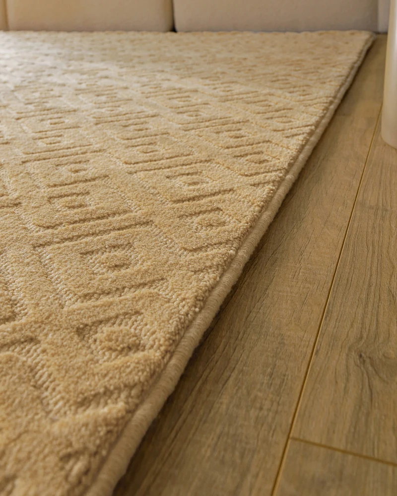 Kurzflor Teppich aus Schurwolle Sand Beige "Castello TWO" WECONhome