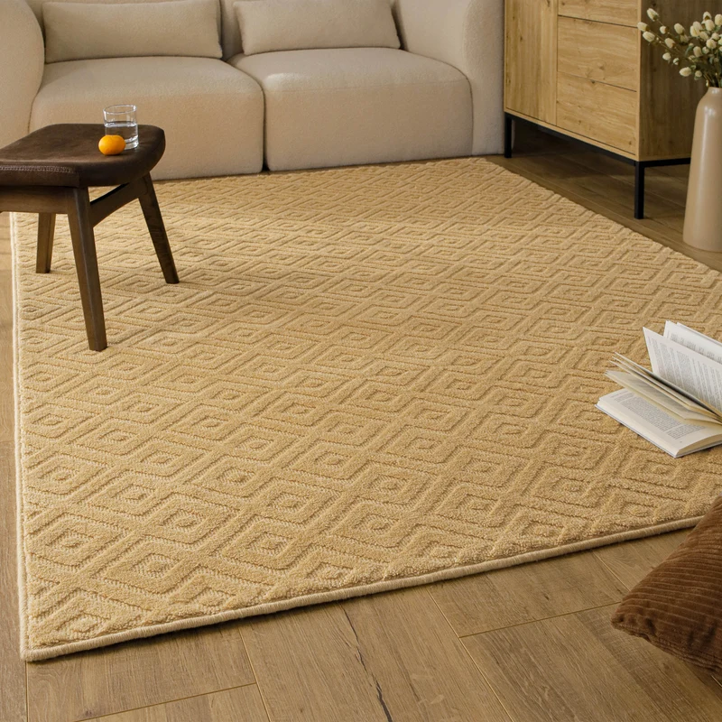 Kurzflor Teppich aus Schurwolle Sand Beige "Castello TWO" WECONhome