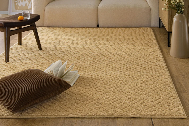 Kurzflor Teppich aus Schurwolle Sand Beige "Castello TWO" WECONhome