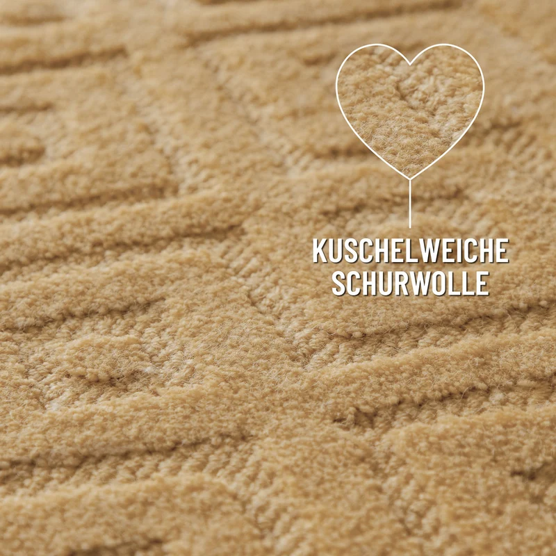 Kurzflor Teppich aus Schurwolle Sand Beige "Castello TWO" WECONhome