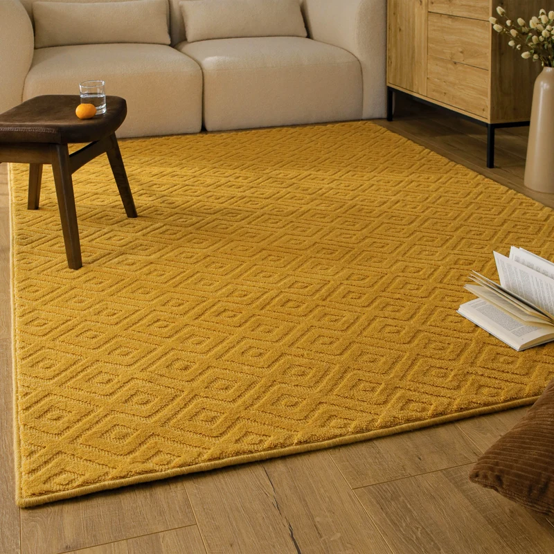 Kurzflor Teppich aus Schurwolle Gelb "Castello TWO" WECONhome