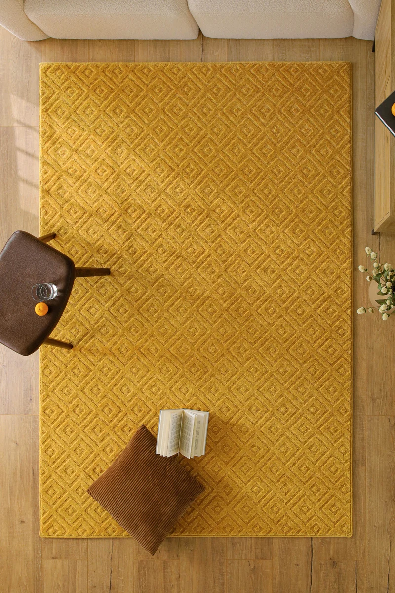 Kurzflor Teppich aus Schurwolle Gelb "Castello TWO" WECONhome