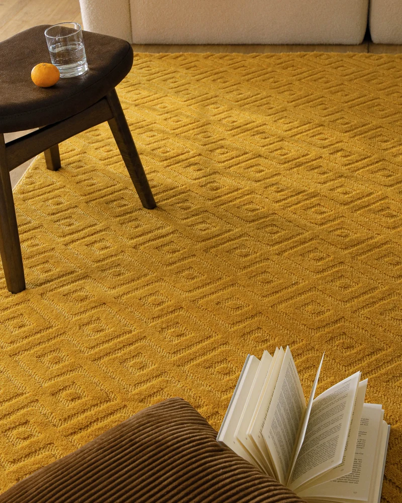 Kurzflor Teppich aus Schurwolle Gelb "Castello TWO" WECONhome