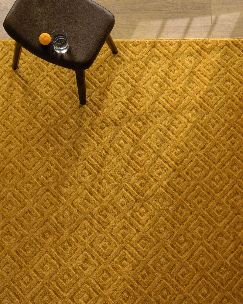 Kurzflor Teppich aus Schurwolle Gelb "Castello TWO" WECONhome