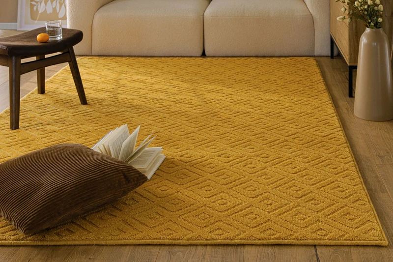Kurzflor Teppich aus Schurwolle Gelb "Castello TWO" WECONhome