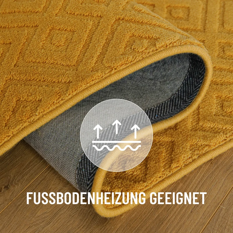 Kurzflor Teppich aus Schurwolle Gelb "Castello TWO" WECONhome