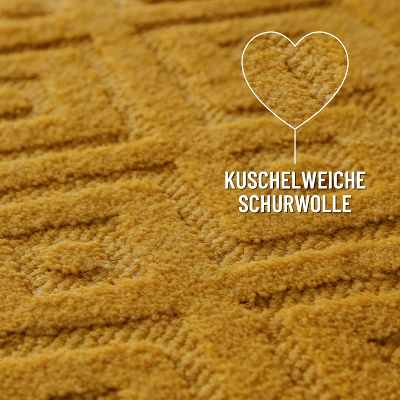 Kurzflor Teppich aus Schurwolle Gelb "Castello TWO" WECONhome
