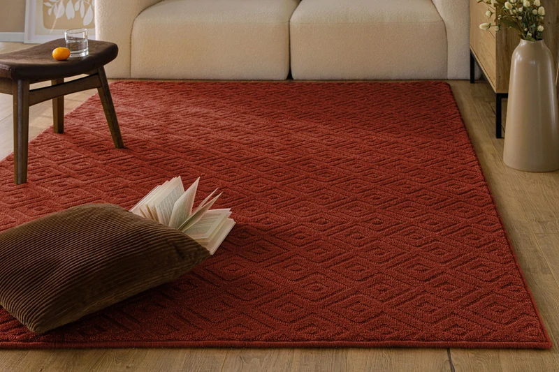 Kurzflor Teppich aus Schurwolle Kamin Rot "Castello TWO" WECONhome