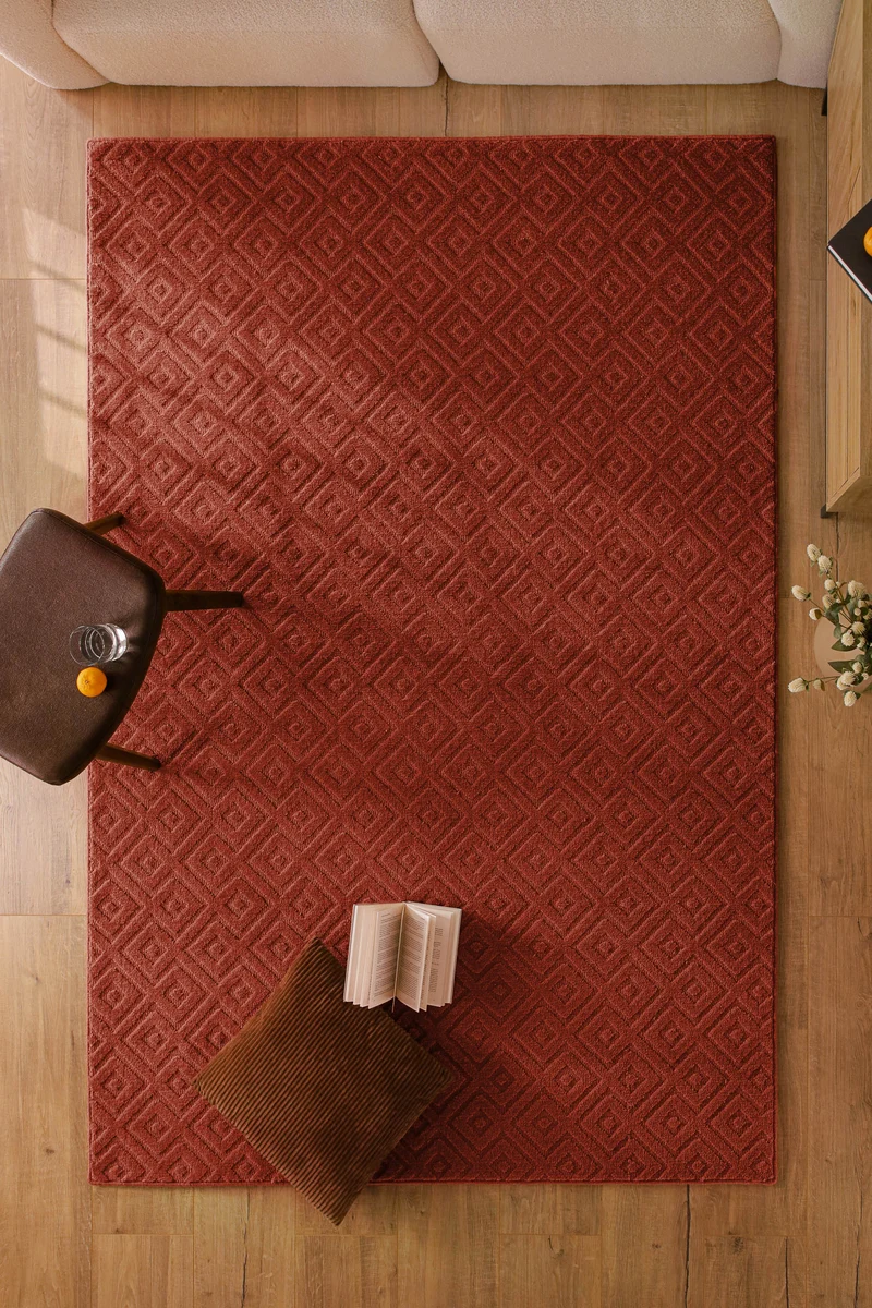 Kurzflor Teppich aus Schurwolle Kamin Rot "Castello TWO" WECONhome