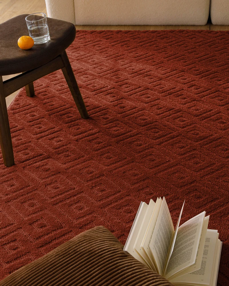 Kurzflor Teppich aus Schurwolle Kamin Rot "Castello TWO" WECONhome