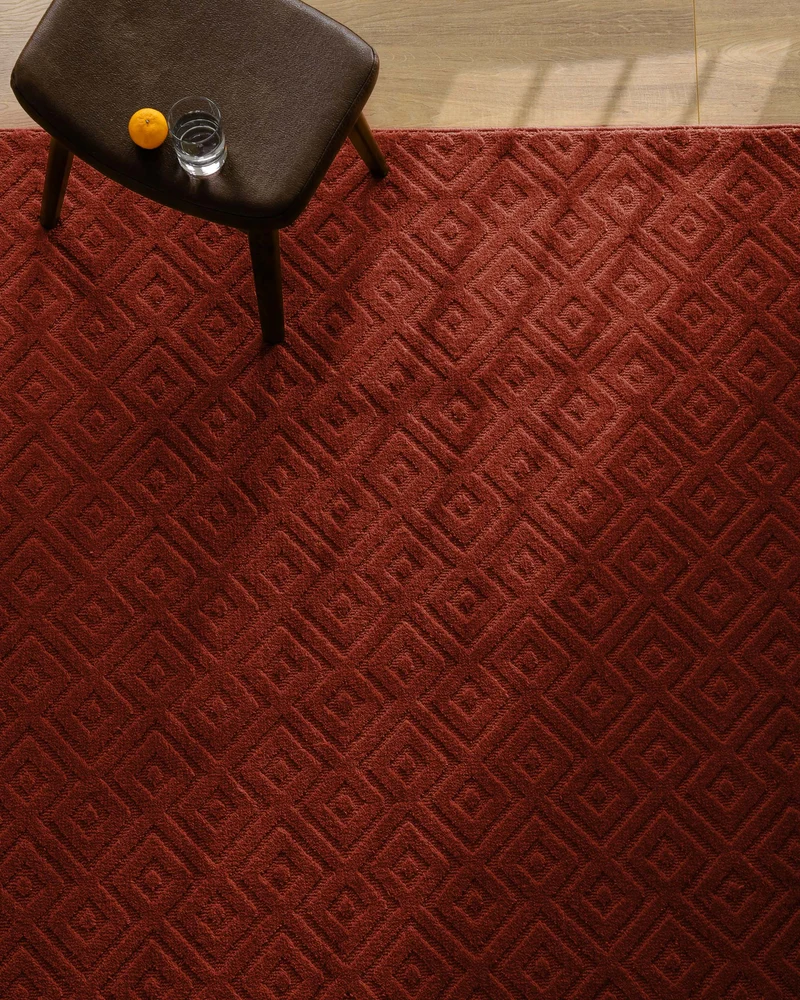Kurzflor Teppich aus Schurwolle Kamin Rot "Castello TWO" WECONhome