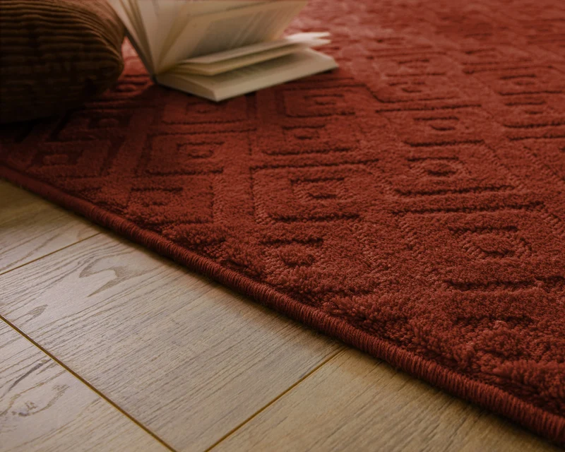 Kurzflor Teppich aus Schurwolle Kamin Rot "Castello TWO" WECONhome