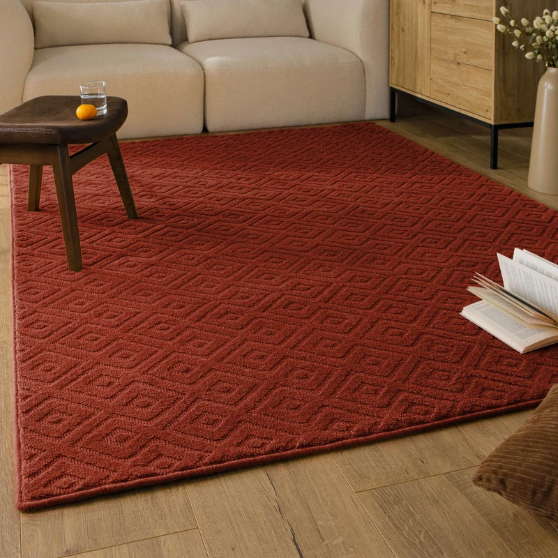 Kurzflor Teppich aus Schurwolle Kamin Rot "Castello TWO" WECONhome