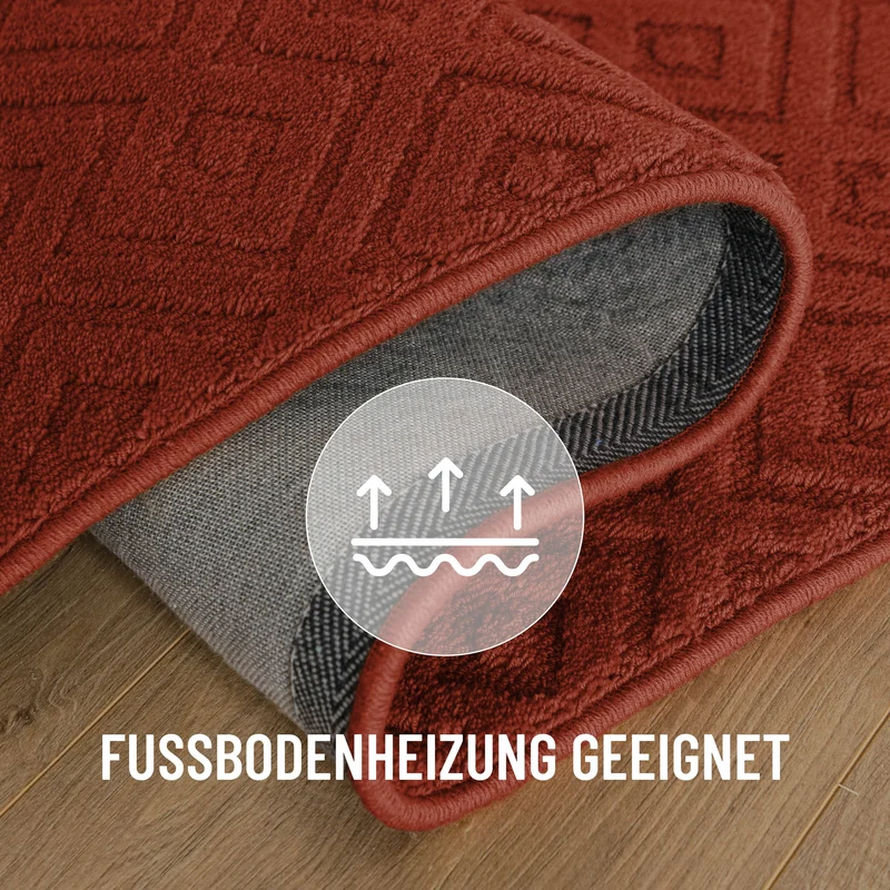 Kurzflor Teppich aus Schurwolle Kamin Rot "Castello TWO" WECONhome