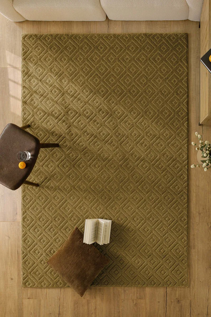 Kurzflor Teppich aus Schurwolle Blass Grün "Castello TWO" WECONhome