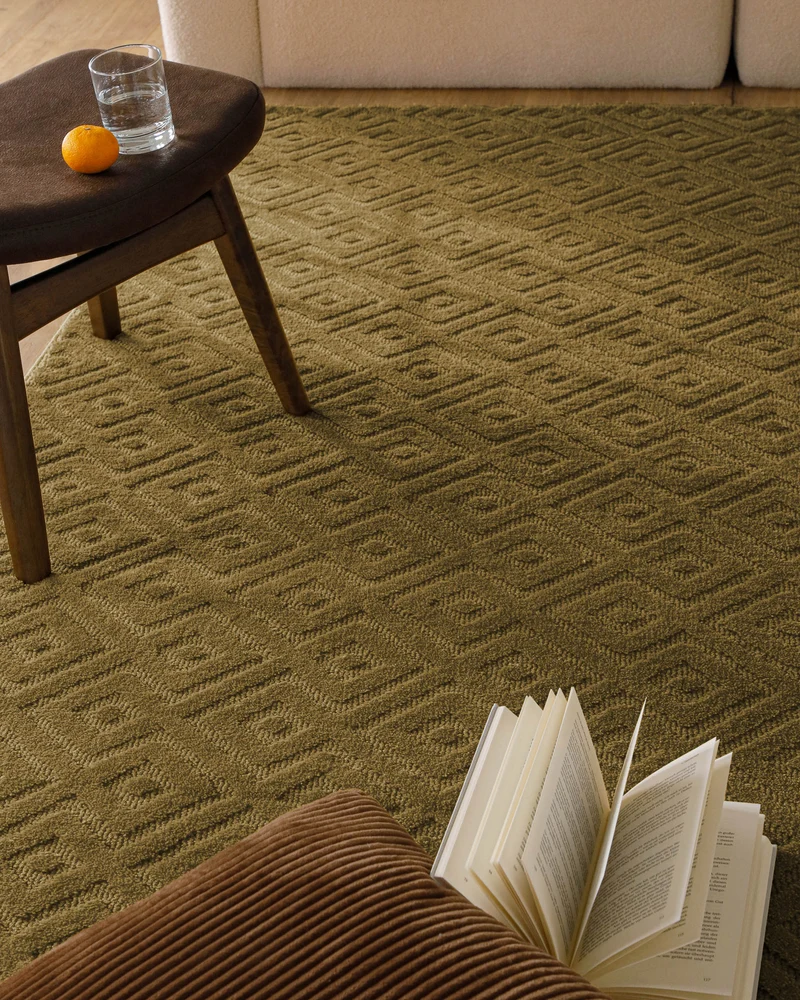 Kurzflor Teppich aus Schurwolle Blass Grün "Castello TWO" WECONhome