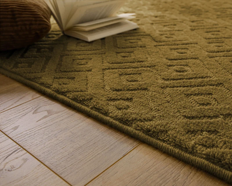 Kurzflor Teppich aus Schurwolle Blass Grün "Castello TWO" WECONhome