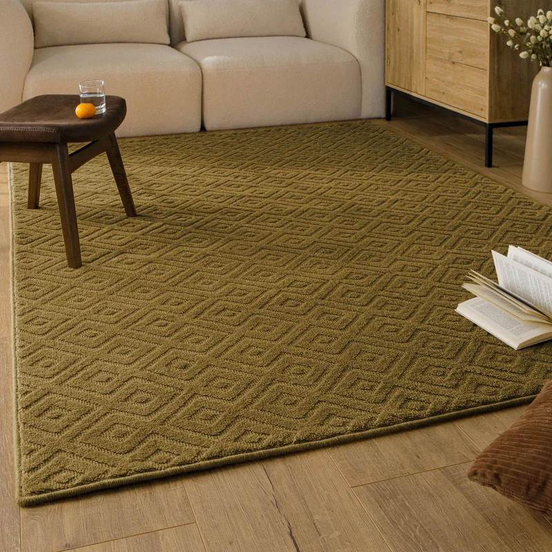 Kurzflor Teppich aus Schurwolle Blass Grün "Castello TWO" WECONhome