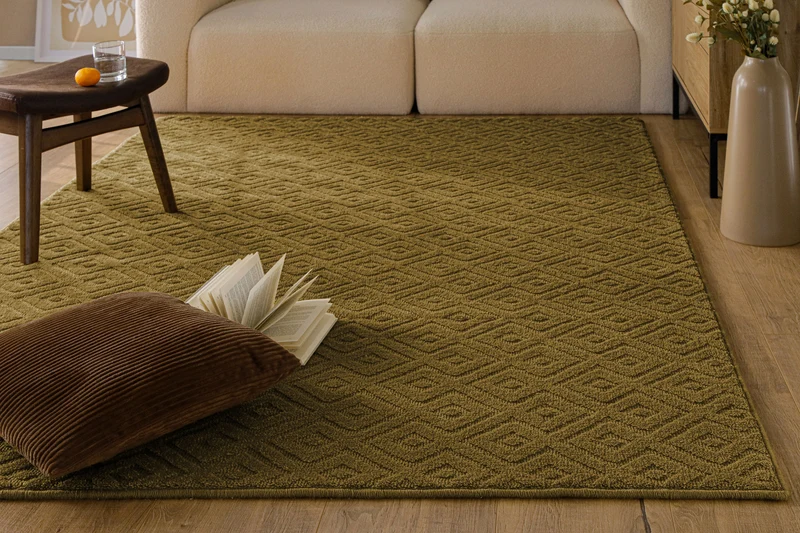 Kurzflor Teppich aus Schurwolle Blass Grün "Castello TWO" WECONhome