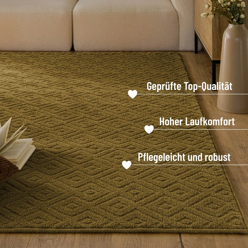 Kurzflor Teppich aus Schurwolle Blass Grün "Castello TWO" WECONhome