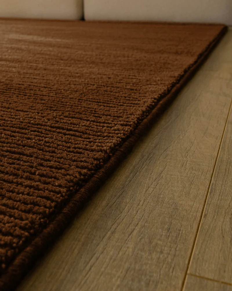 Kurzflor Teppich aus Schurwolle Braun "Castello ONE" WECONhome