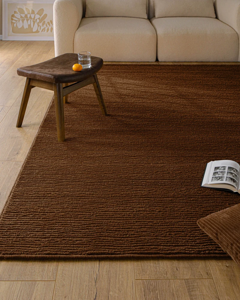 Kurzflor Teppich aus Schurwolle Braun "Castello ONE" WECONhome