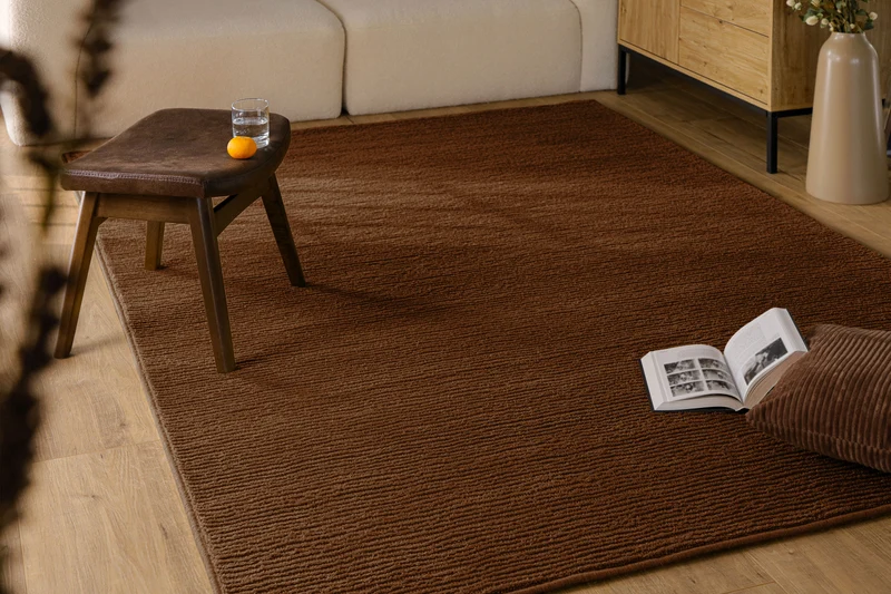 Kurzflor Teppich aus Schurwolle Braun "Castello ONE" WECONhome