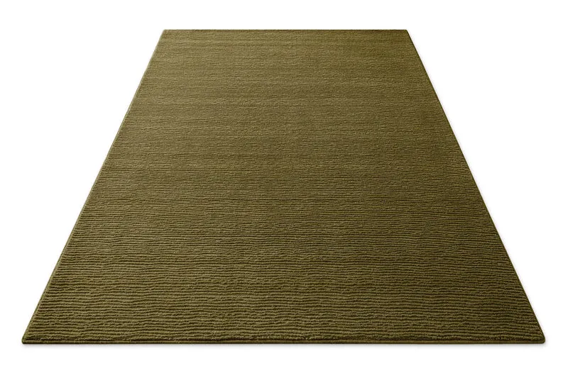 Kurzflor Teppich aus Schurwolle Oliv Grün "Castello ONE" WECONhome