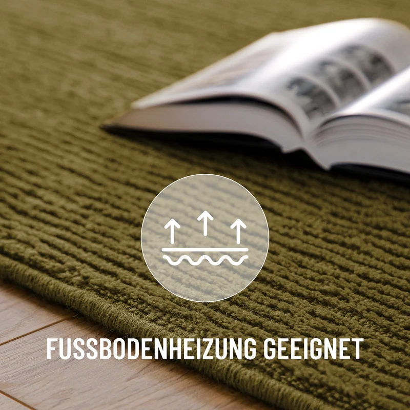 Kurzflor Teppich aus Schurwolle Oliv Grün "Castello ONE" WECONhome