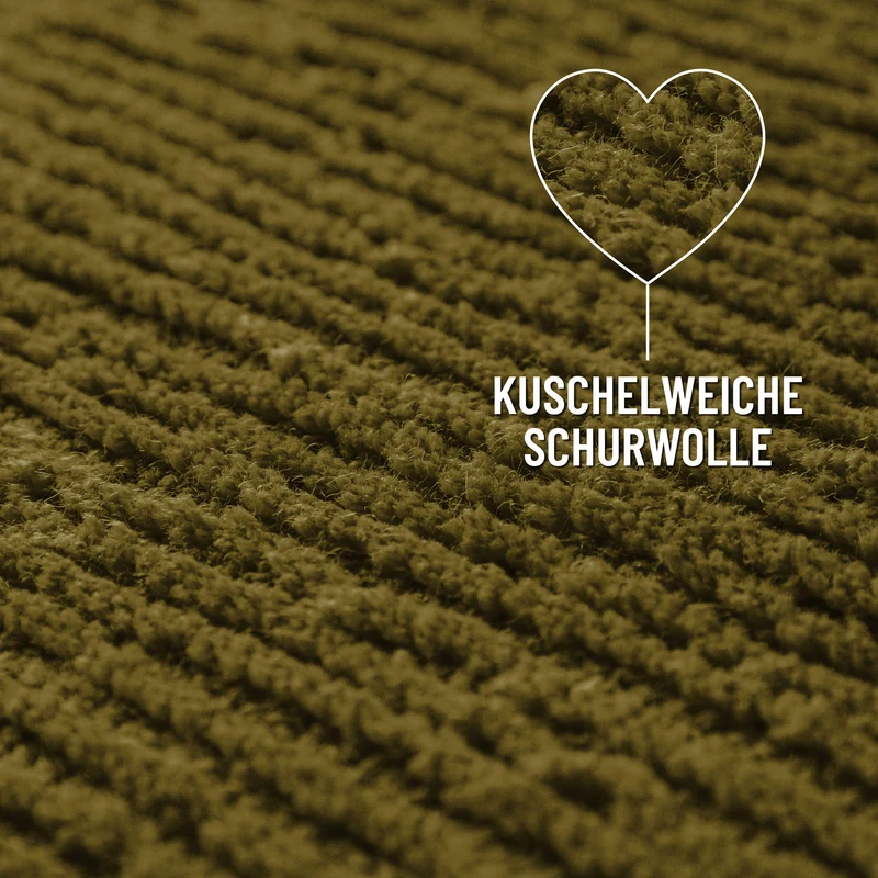 Kurzflor Teppich aus Schurwolle Oliv Grün "Castello ONE" WECONhome