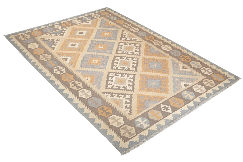 Kelim Gashgai · Handgewebt – Beige, 242x176 cm