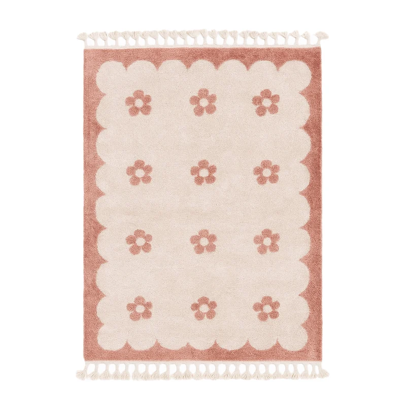 Waschbarer Kinderteppich - Moos Flower Rosa