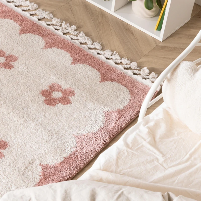 Waschbarer Kinderteppich - Moos Flower Rosa