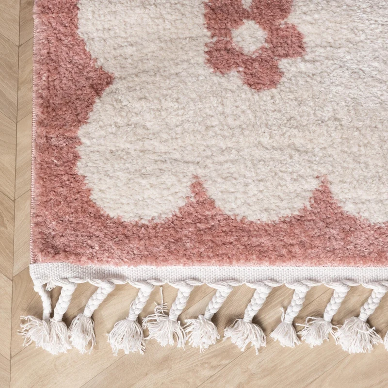 Waschbarer Kinderteppich - Moos Flower Rosa
