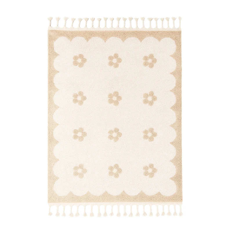 Waschbarer Kinderteppich - Moos Flower Creme
