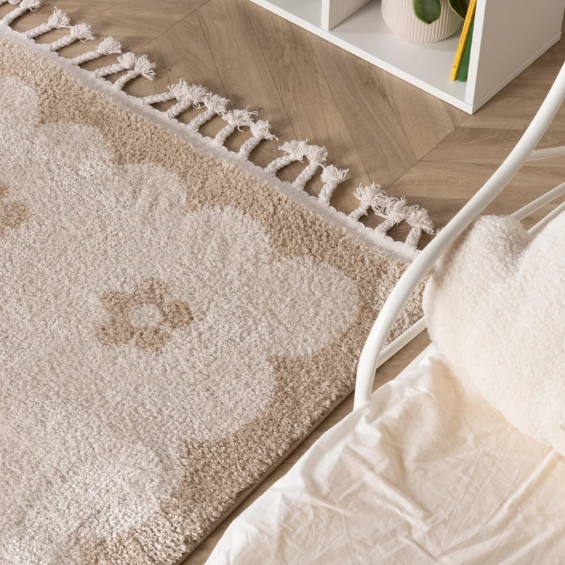 Waschbarer Kinderteppich - Moos Flower Creme