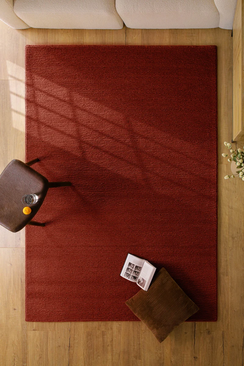 Kurzflor Teppich aus Schurwolle Purpur Rot "Castello ONE" WECONhome