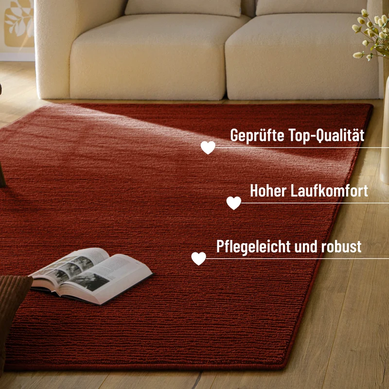 Kurzflor Teppich aus Schurwolle Purpur Rot "Castello ONE" WECONhome