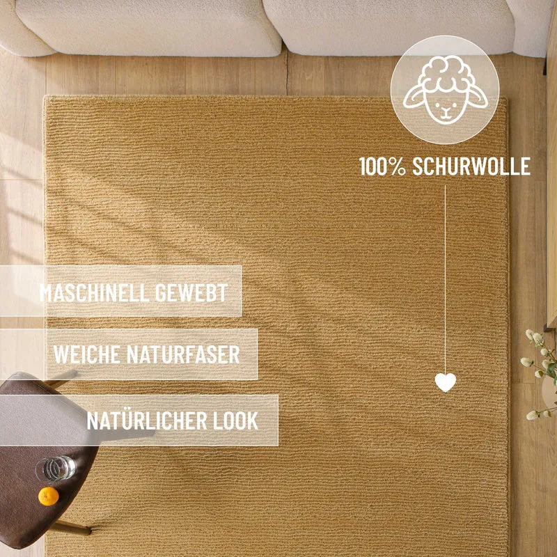 Kurzflor Teppich aus Schurwolle Karamell "Castello ONE" WECONhome