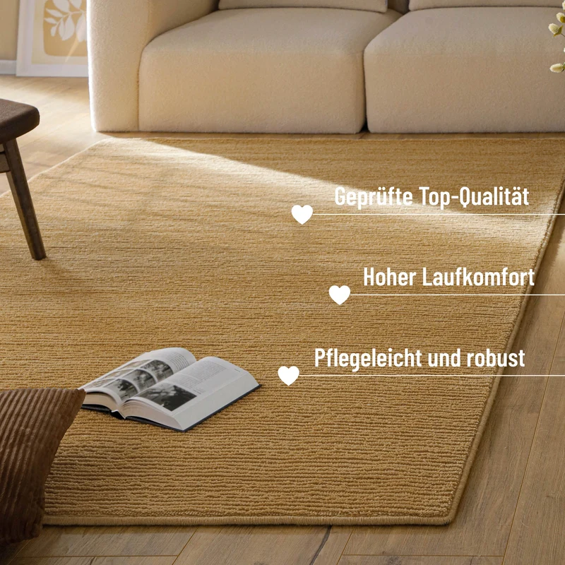 Kurzflor Teppich aus Schurwolle Karamell "Castello ONE" WECONhome