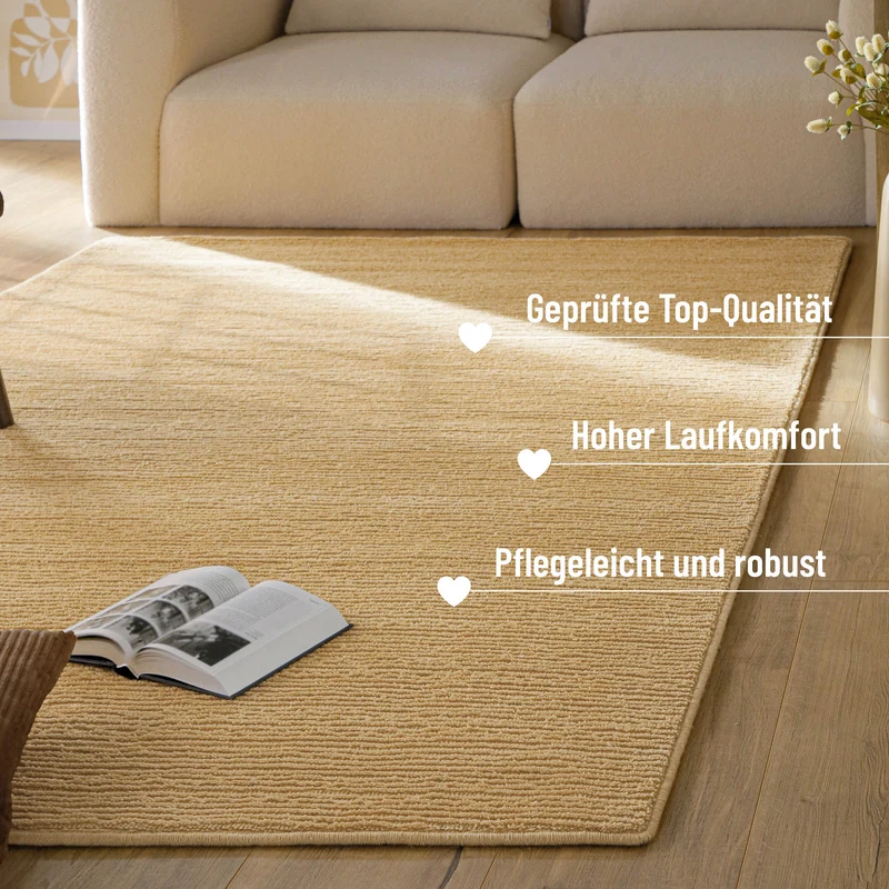 Kurzflor Teppich aus Schurwolle Sand Beige "Castello ONE" WECONhome