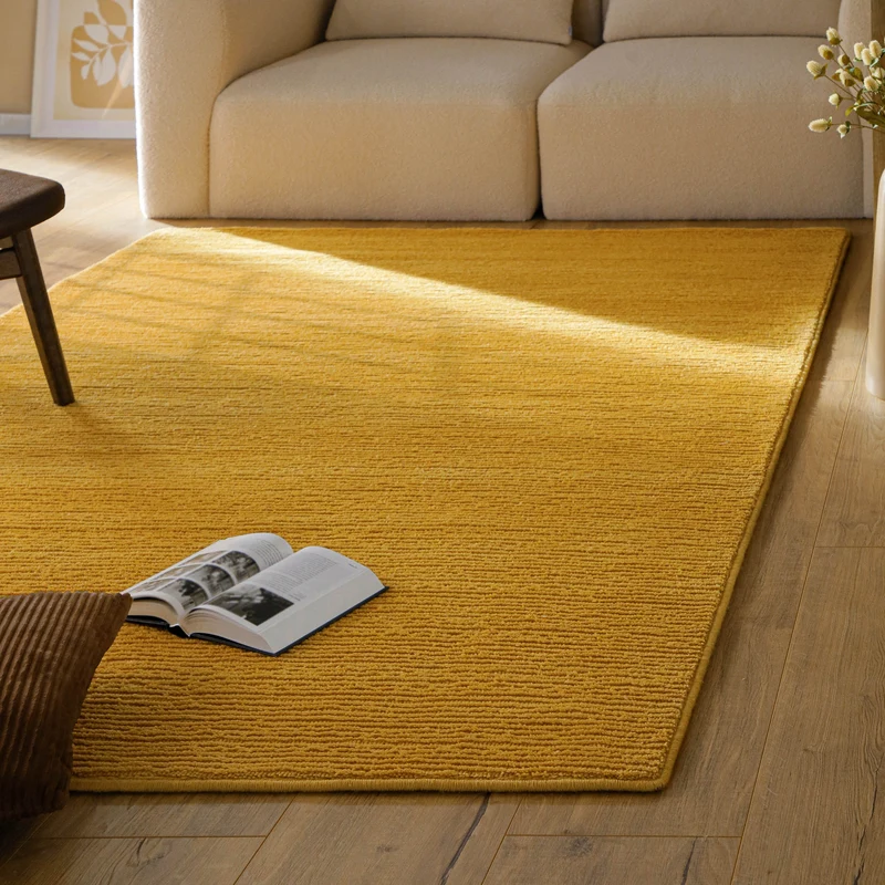Kurzflor Teppich aus Schurwolle Gelb "Castello ONE" WECONhome