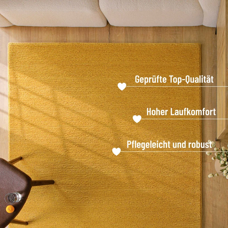 Kurzflor Teppich aus Schurwolle Gelb "Castello ONE" WECONhome