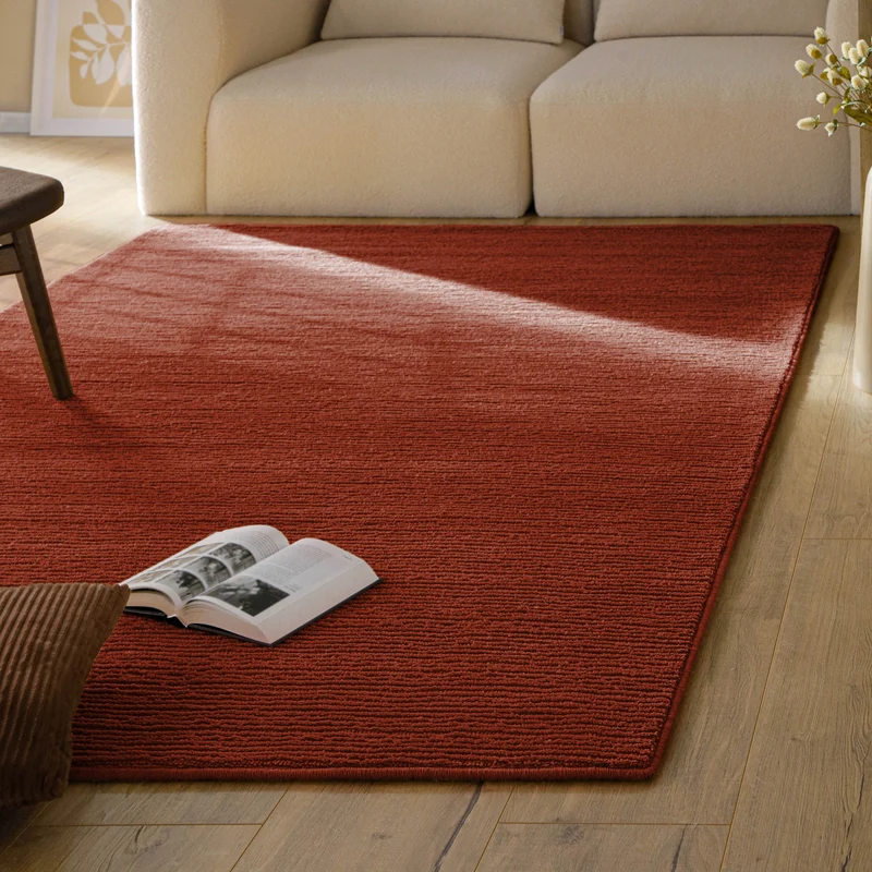 Kurzflor Teppich aus Schurwolle Kamin Rot "Castello ONE" WECONhome