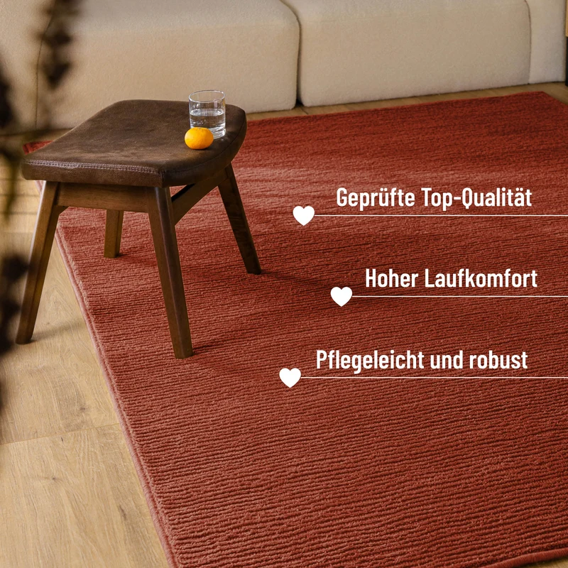 Kurzflor Teppich aus Schurwolle Kamin Rot "Castello ONE" WECONhome
