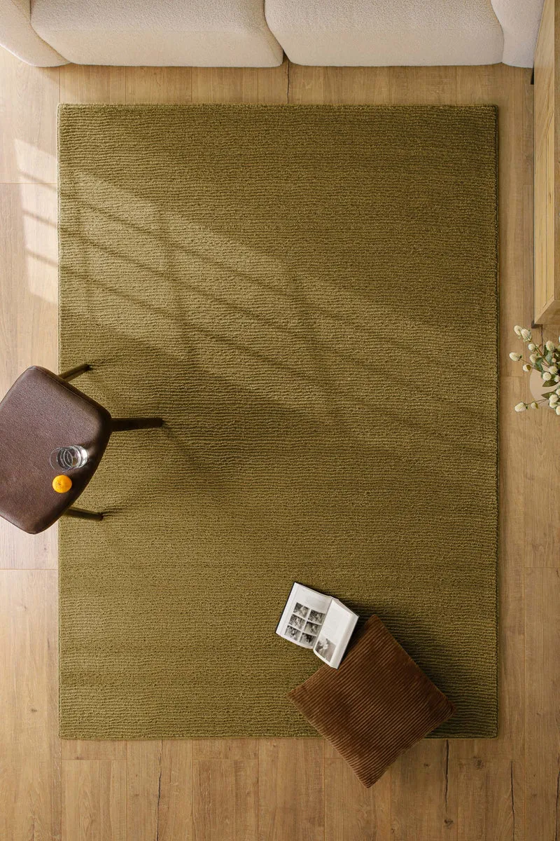 Kurzflor Teppich aus Schurwolle Blass Grün "Castello ONE" WECONhome