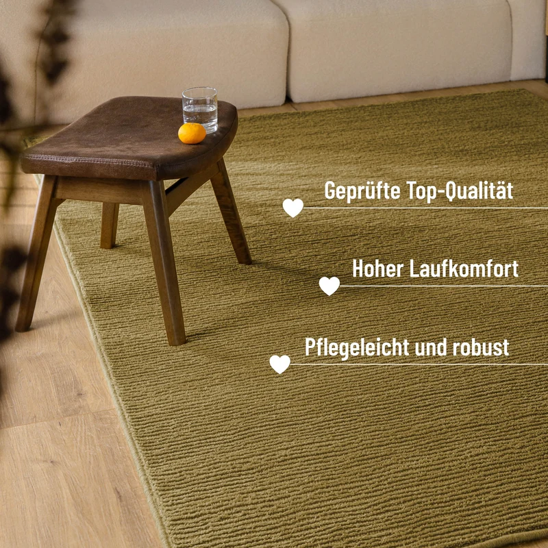 Kurzflor Teppich aus Schurwolle Blass Grün "Castello ONE" WECONhome