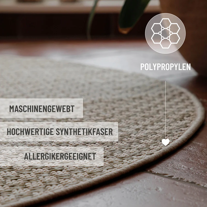 In- & Outdoor Teppich Rund Creme Weiß, pflegeleicht & wetterfest "Miami South Beach" WECONhome