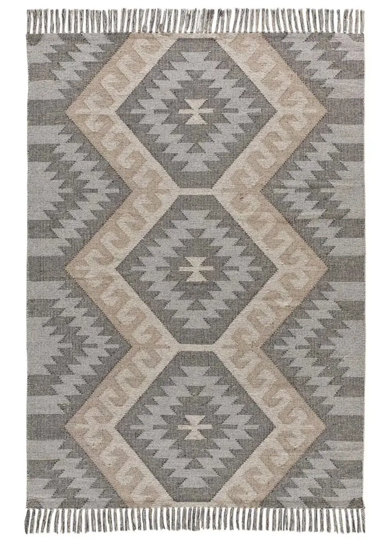Alfombra kilim con flecos Chandia 1076 Gris