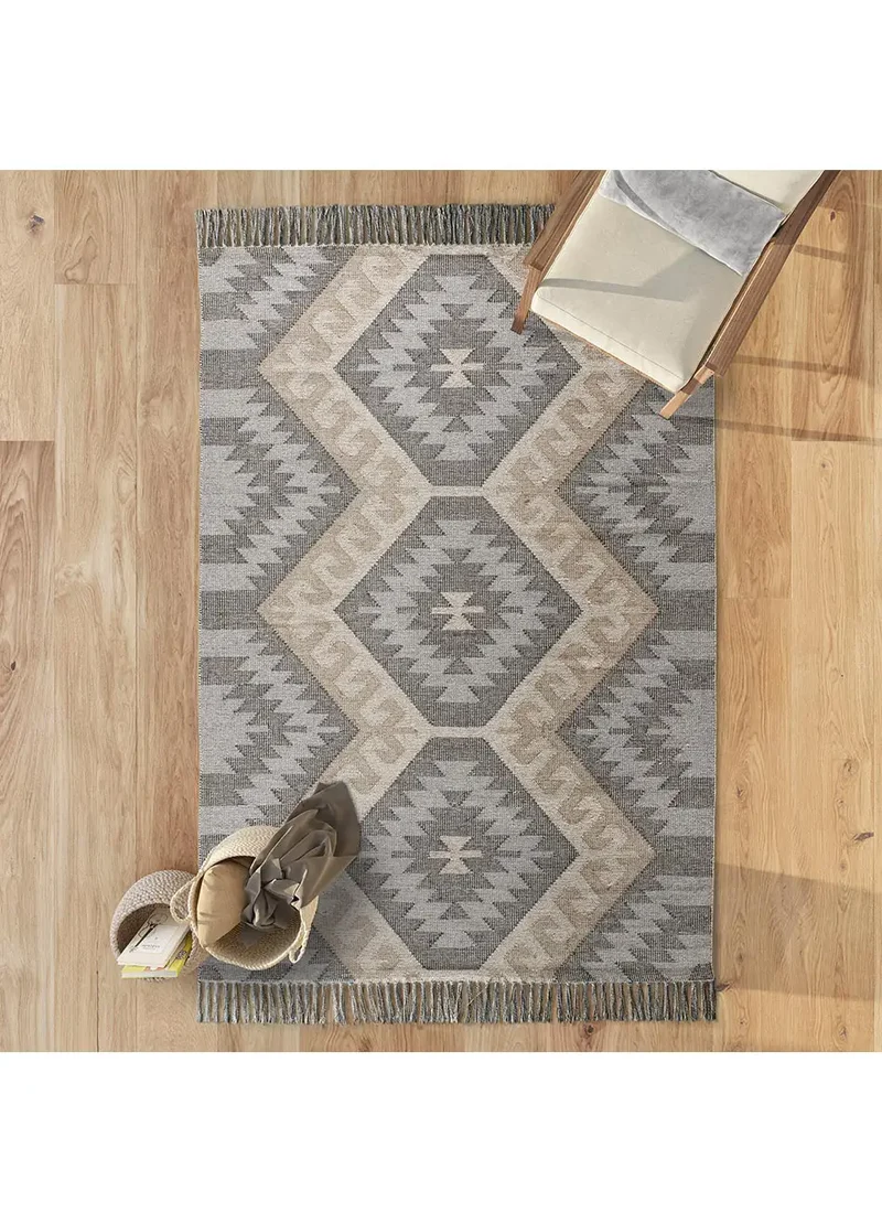 Alfombra kilim con flecos Chandia 1076 Gris